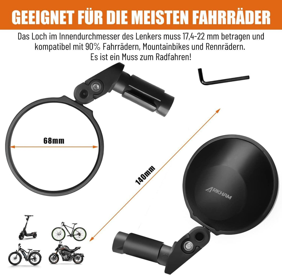 360° Schwenkbarer Fahrrad Rückspiegel Lenkerendenspiegel