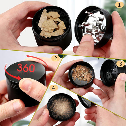 Bäcker Lecker 5CM Pollen Grinder Kräutermühle Zinklegierung 4-teilig Set Schwarz