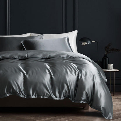 Satin Bettwäsche Set 135x200cm Grau 4-teilig Luxus