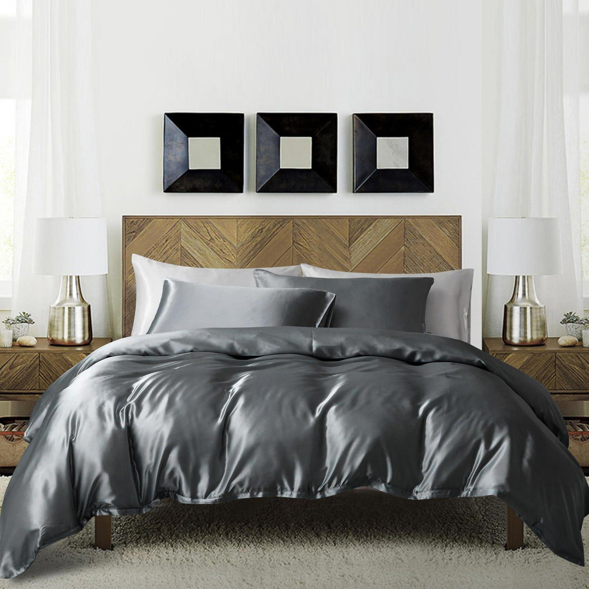 Satin Bettwäsche Set 135x200cm Grau 4-teilig Luxus