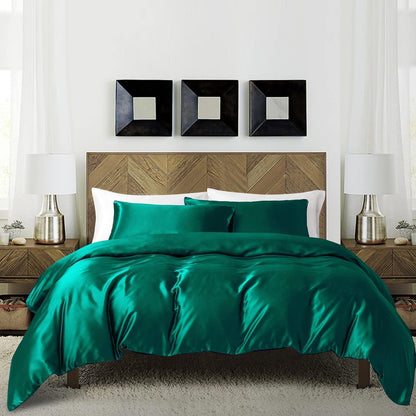 Satin Bettwäsche Set 135x200 Dunkelgrün 4-teilig