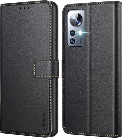 Premium Leder Handyhülle für Xiaomi 12X Mi 12 - Schwarz