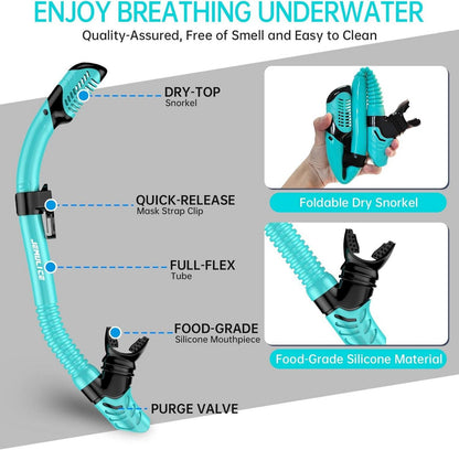 Schnorchelset Erwachsene Taucherbrille Dry Schnorchel Anti-Fog, Gehärtetes Glas, Tauchen Schwimmen Blau