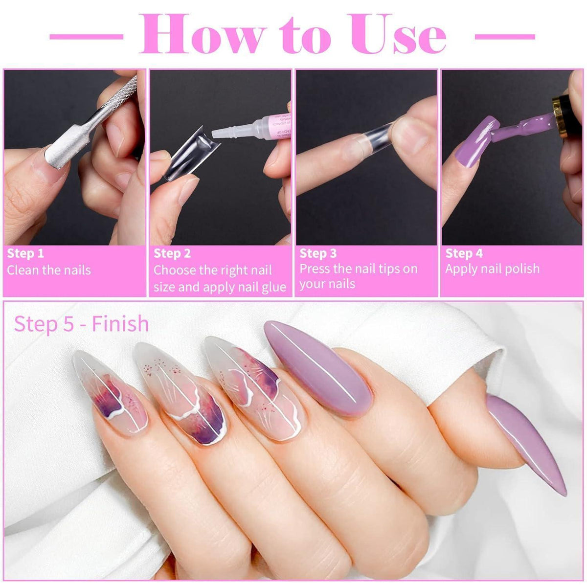 500er Set French Acryl Nageltips mit Kleber – Falsche Nägel