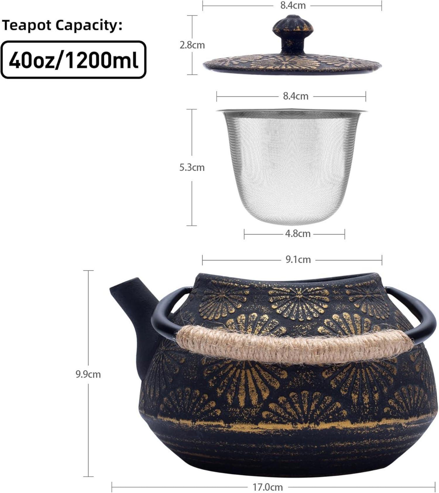 Gusseisen-Teekanne mit Infuser, Sakura-Design, große Kapazität 1200ml