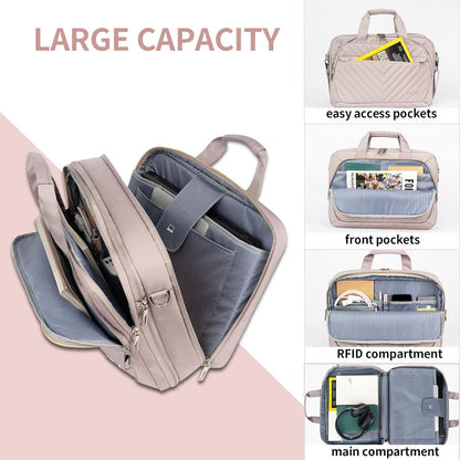 Laptoptasche 17 Zoll Damen wasserdicht Aktentasche RFID-Tasche Altrosa