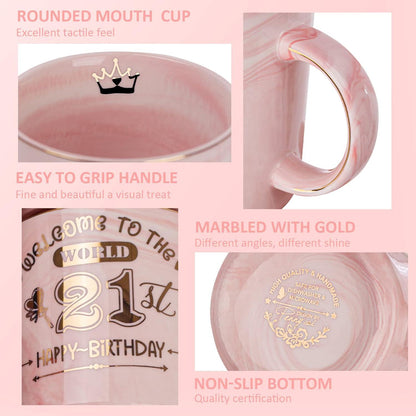 21. Geburtstag Geschenk Kaffeetasse mit Gold-Design 400ml inkl. Geschenkbox