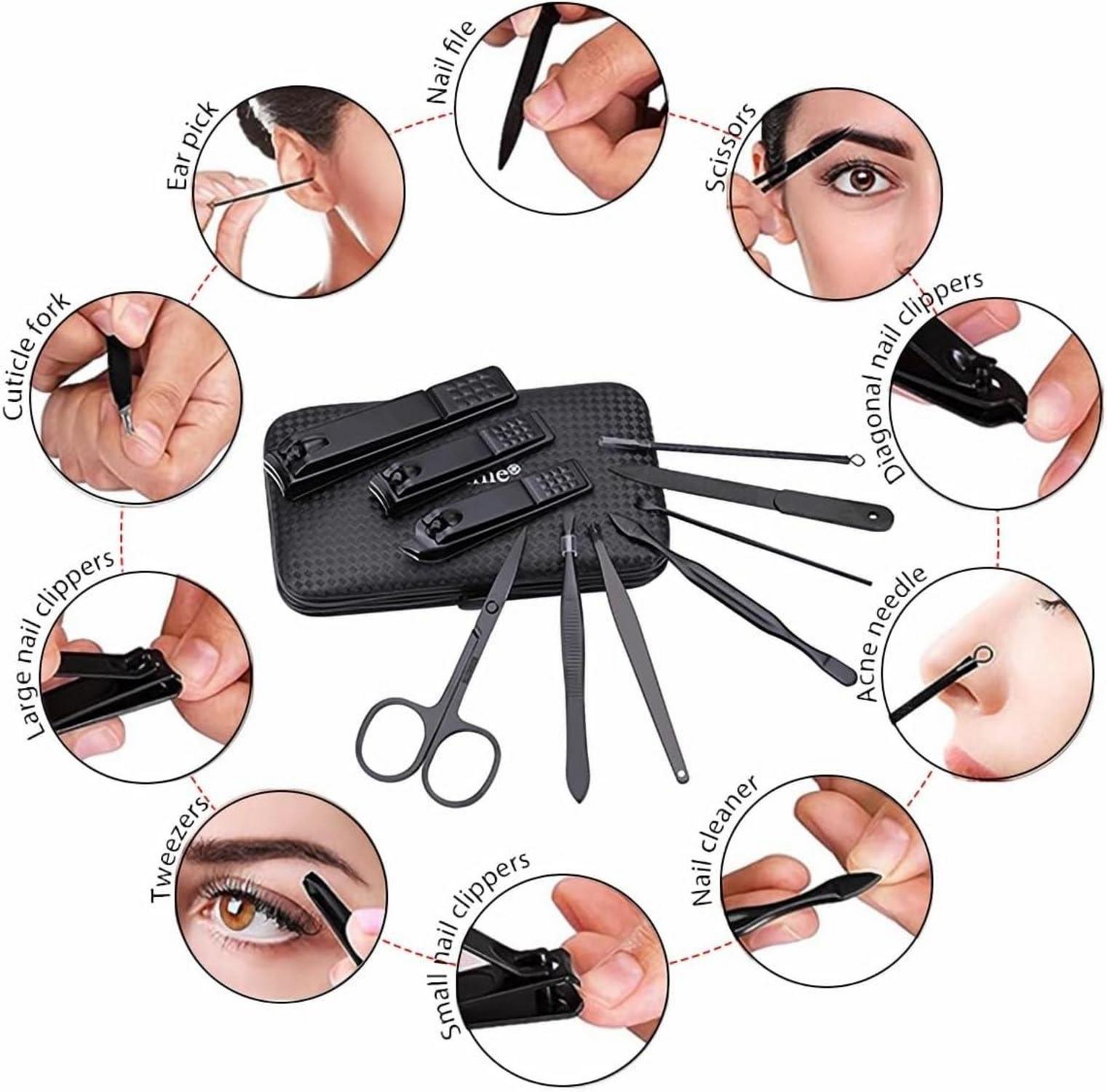 Professionelles Maniküre-Set Schwarz Ledertasche Gartenwerkzeug 10 in
