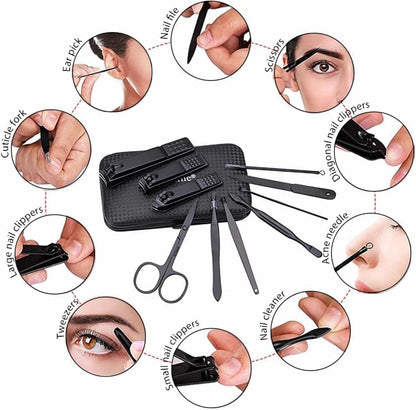 Professionelles Maniküre-Set Schwarz Ledertasche Gartenwerkzeug 10 in