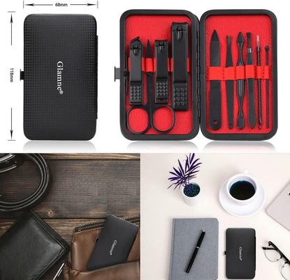 Professionelles Maniküre- und Pediküre-Set Schwarz Ledertasche 10 in 1