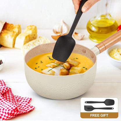 Bundlepro 2,1 Quart Kochtopf-Set inkl. Deckel, antihaftbeschichtet, induktionskompatibel, mit Silikonspateln BEIGE
