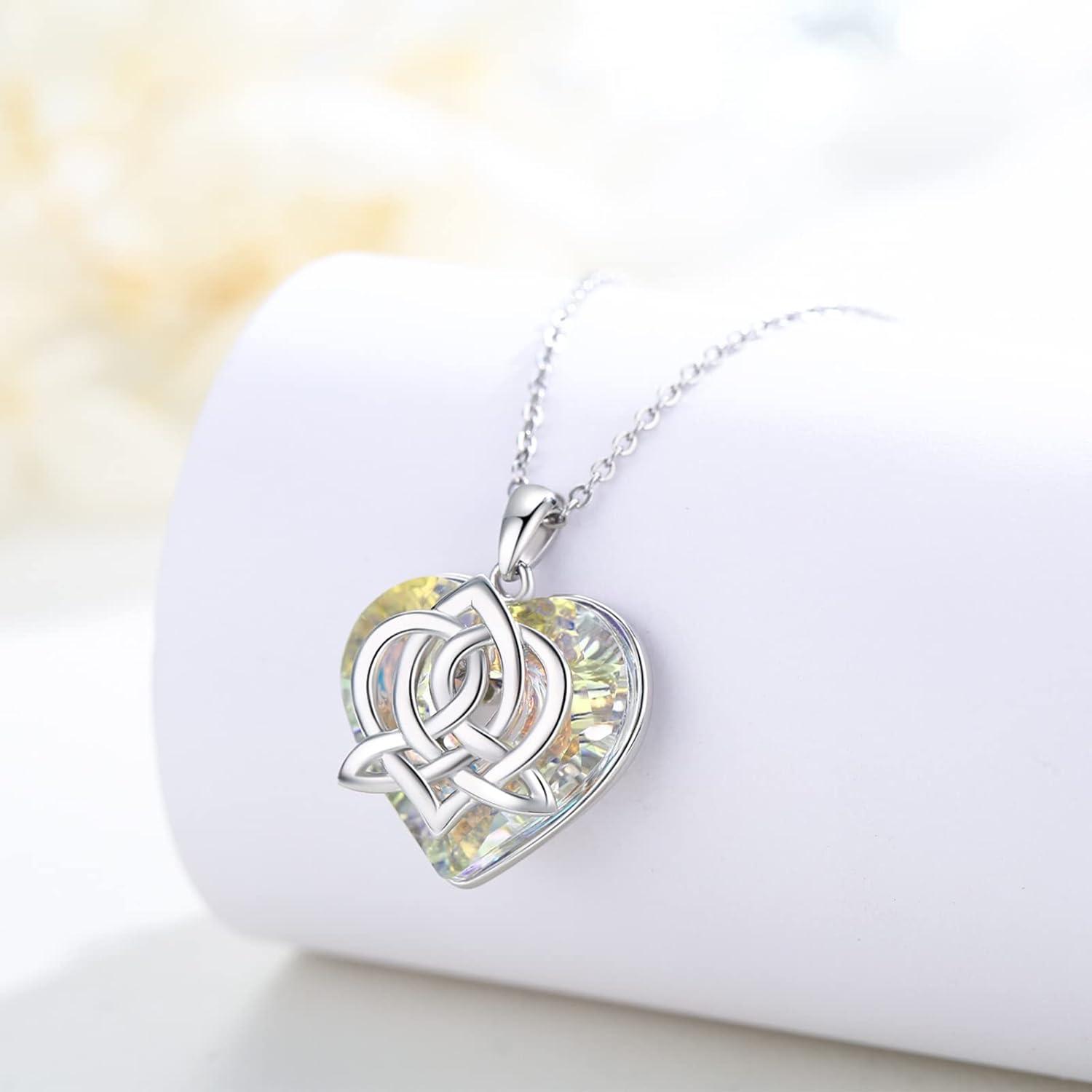 925 Sterling Silber Herz Kette Kristall Anhänger Geburtsstein für Mama Tochter