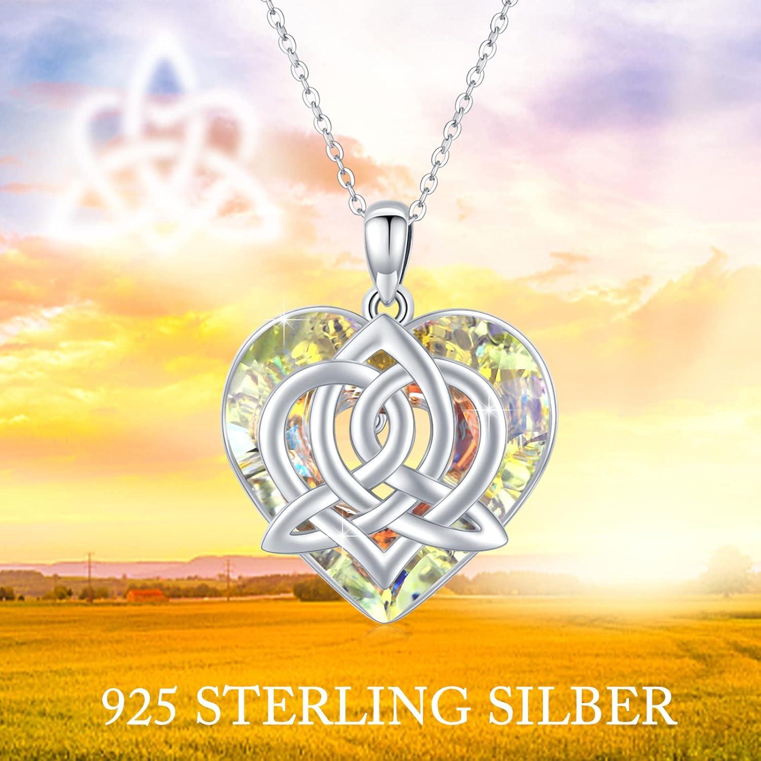 TRISHULA 925 Silber Herz Kristall Anhänger Geburtsstein Halskette Mama