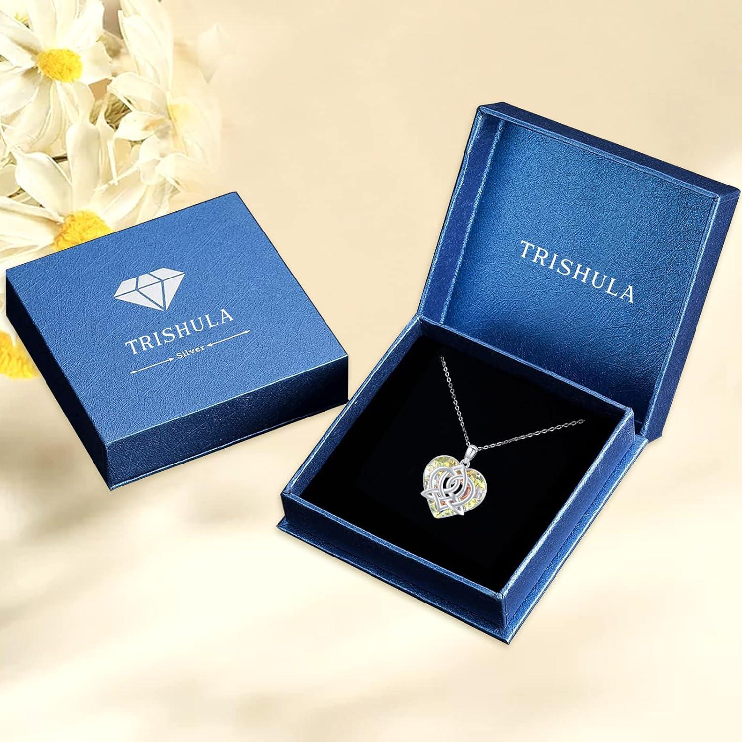 TRISHULA 925 Sterling Silber Herz Kristall Anhänger Geburtsstein Halskette