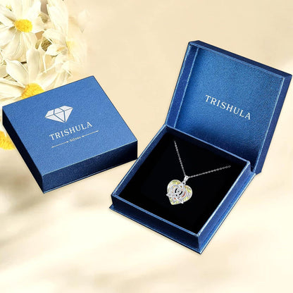 TRISHULA 925 Sterling Silber Herz Kristall Anhänger Geburtsstein Halskette