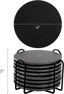 Dicunoy 16er Set schwarze Marmor Untersetzer 10cm runde