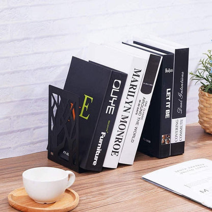 3 Paar Metall-Buchstützen, Baum & Blatt Design, Schwarz