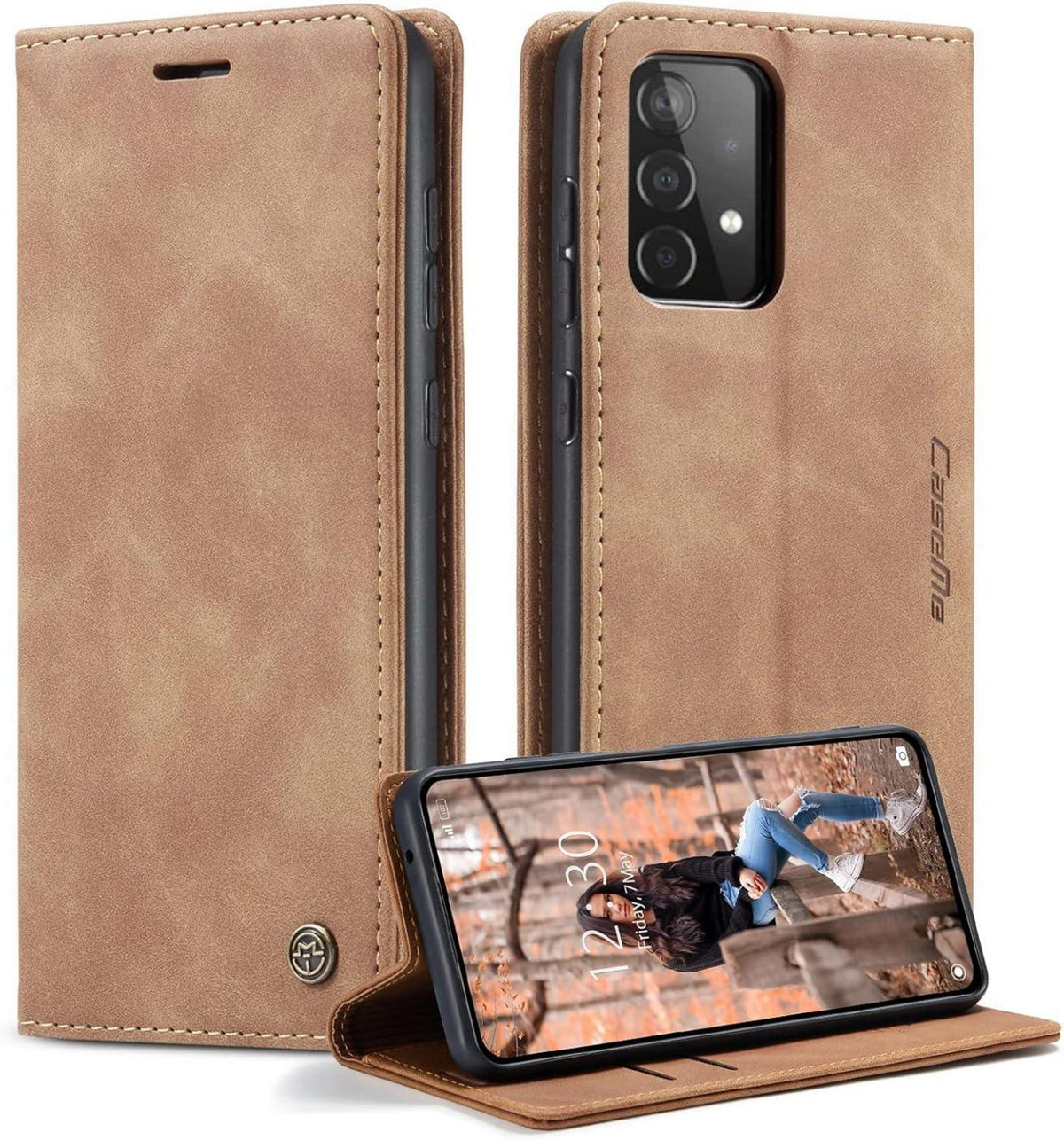 CaseMe Handyhülle Samsung Galaxy A52S 5G Flip Leder Braun