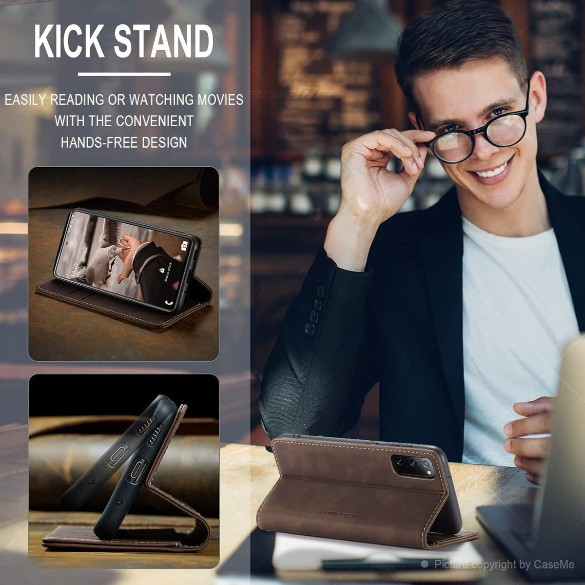 Samsung Galaxy S20 FE 5G/4G CaseMe Lederhülle Flip Stand Kartenfach Kaffee