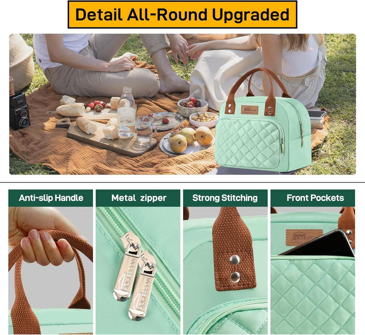 Isolierte Lunchtasche für Frauen und Männer, Grün, Arbeitstasche