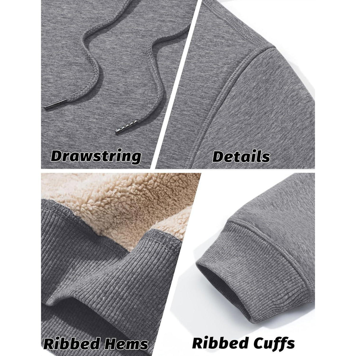 Herren Sherpa Hoodie mit Kängurutasche, warm, winddicht, XXL Hellgrau