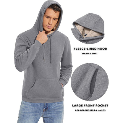 Herren Sherpa Hoodie mit Kängurutasche - Hellgrau