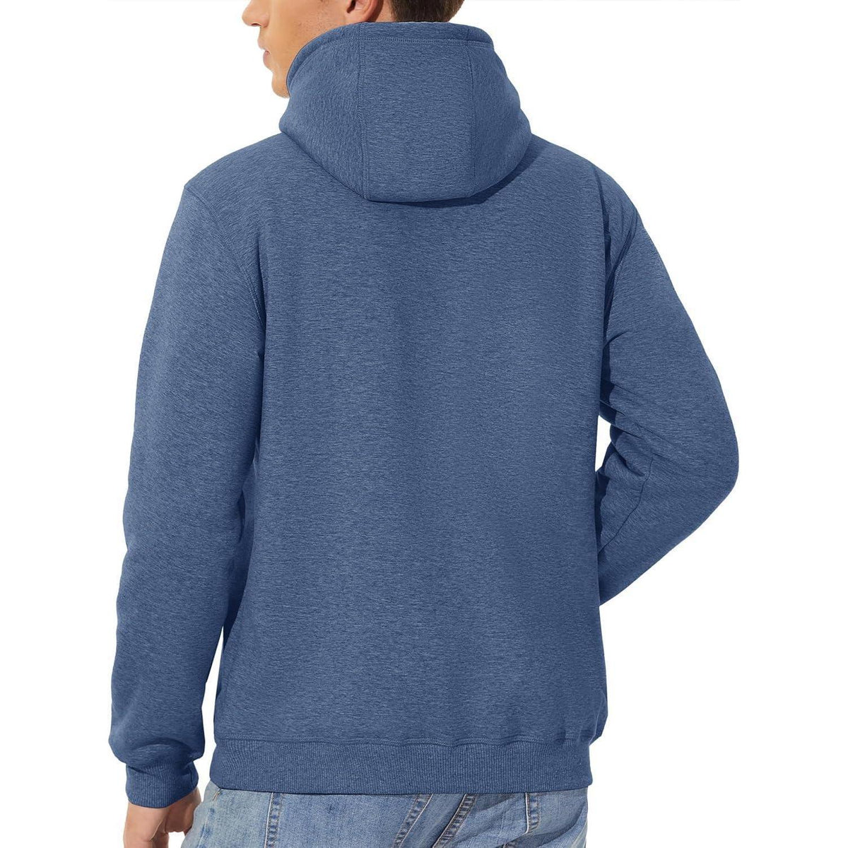 Herren Sherpa Hoodie, warm gefüttert, Kängurutasche, L Blaugrau