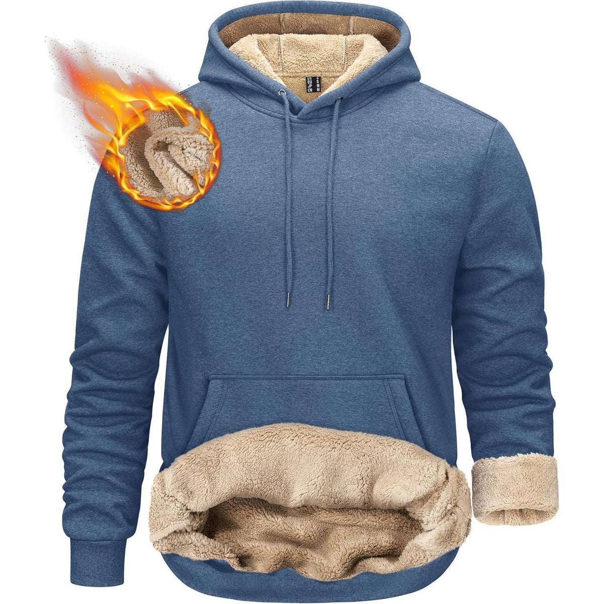 Herren Sherpa Hoodie mit Kängurutasche, Blaugrau XL