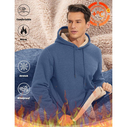Herren Sherpa Hoodie mit Kängurutasche, Blaugrau XL