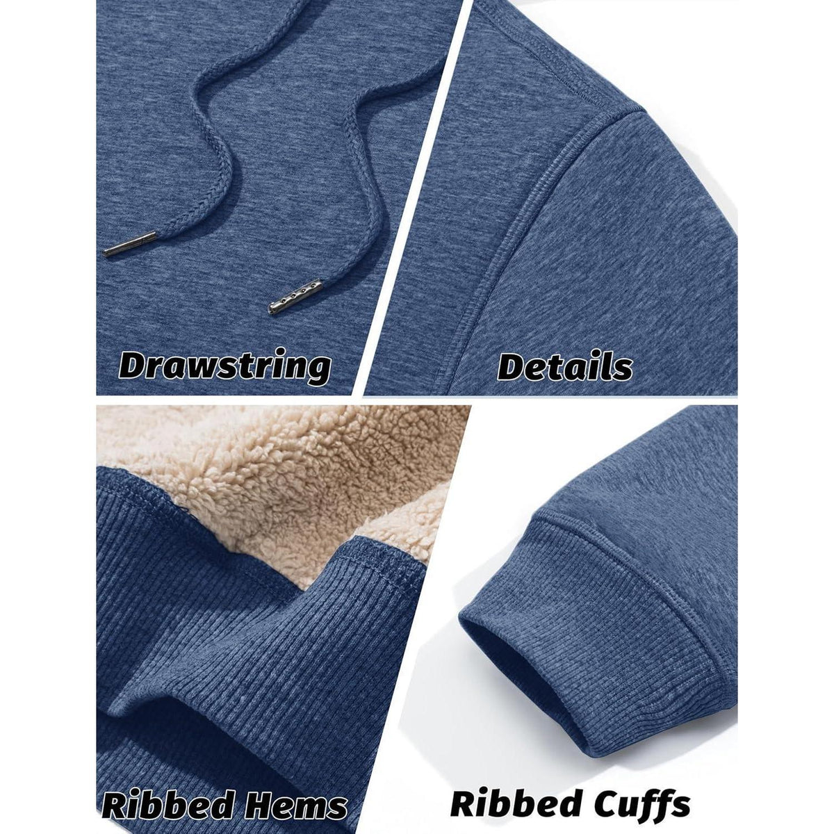 Herren Sherpa Hoodie mit Kängurutasche, Blaugrau XL