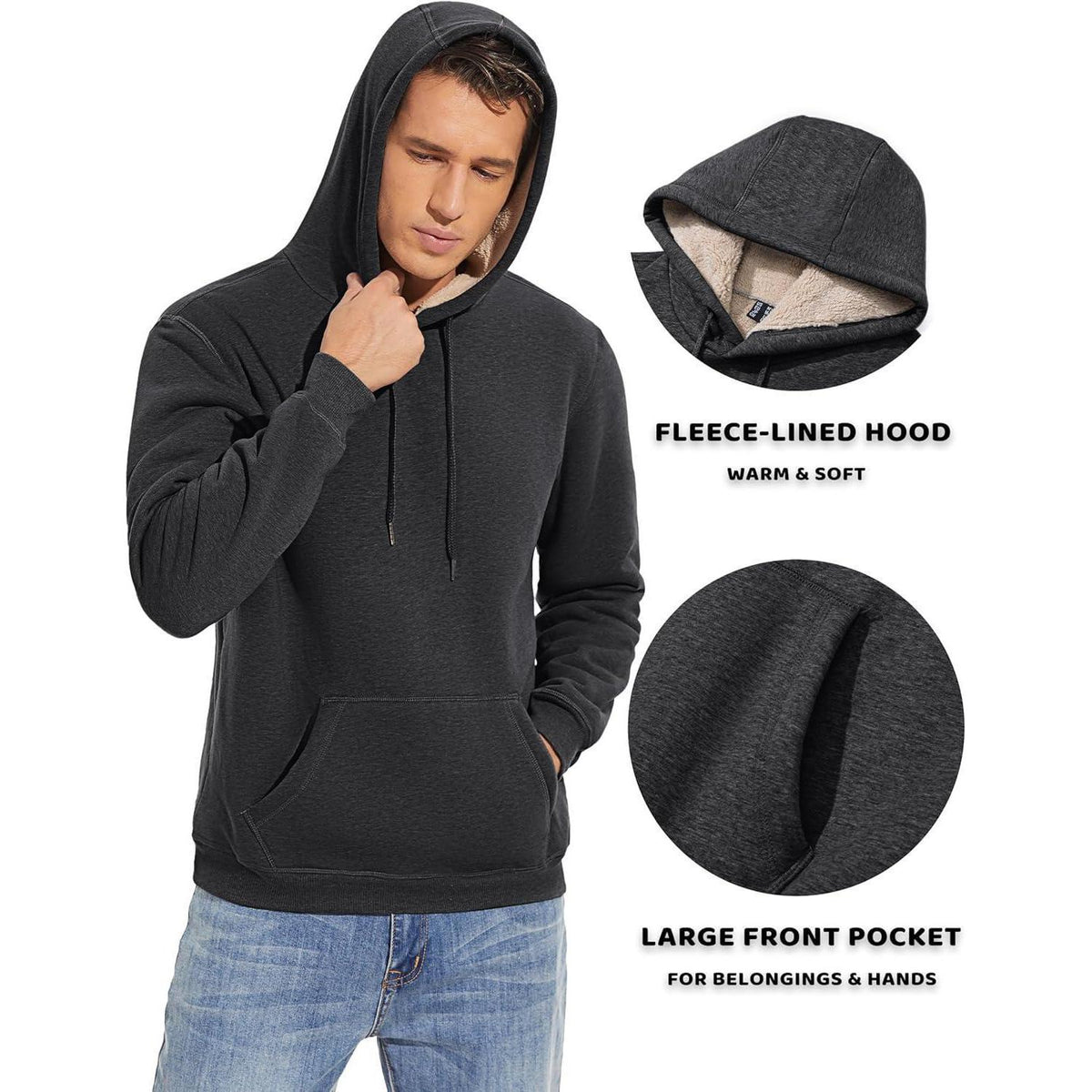 Herren Sherpa Hoodie – Warm & Winddicht – Dunkelgrau