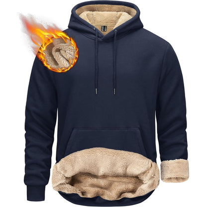 Herren Sherpa Hoodie Dunkelblau L Winter Warm Winddicht