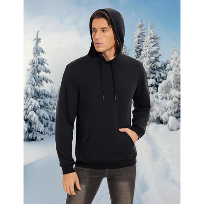Herren Sherpa Hoodie mit Kängurutasche – Warm & Winddicht – Schwarz XXL