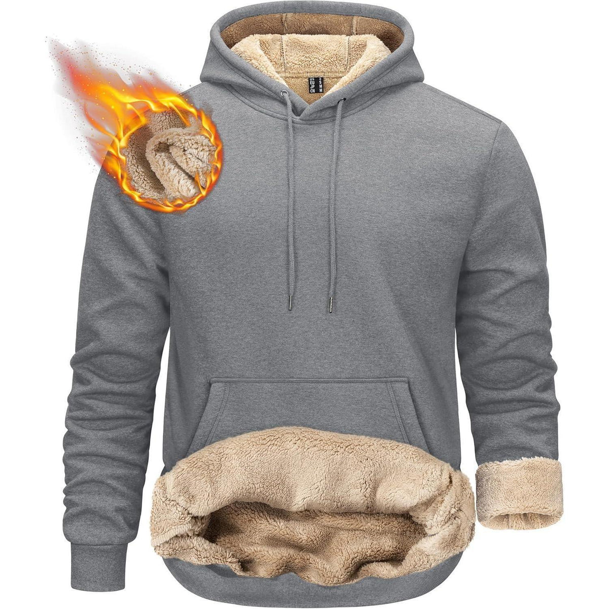 Herren Sherpa Hoodie mit Kängurutasche, warm gefüttert, hellgrau