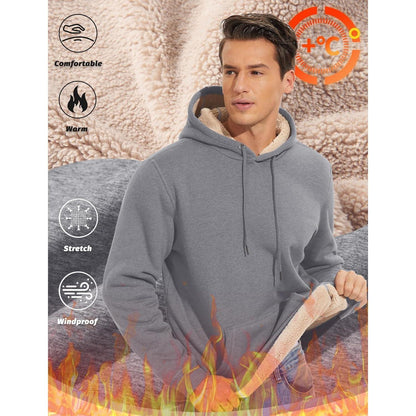 Herren Sherpa Hoodie mit Kängurutasche, warm gefüttert, hellgrau
