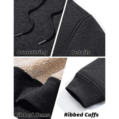 Herren Sherpa Hoodie – Dickes Fleece, Winddicht, Dunkelgrau S