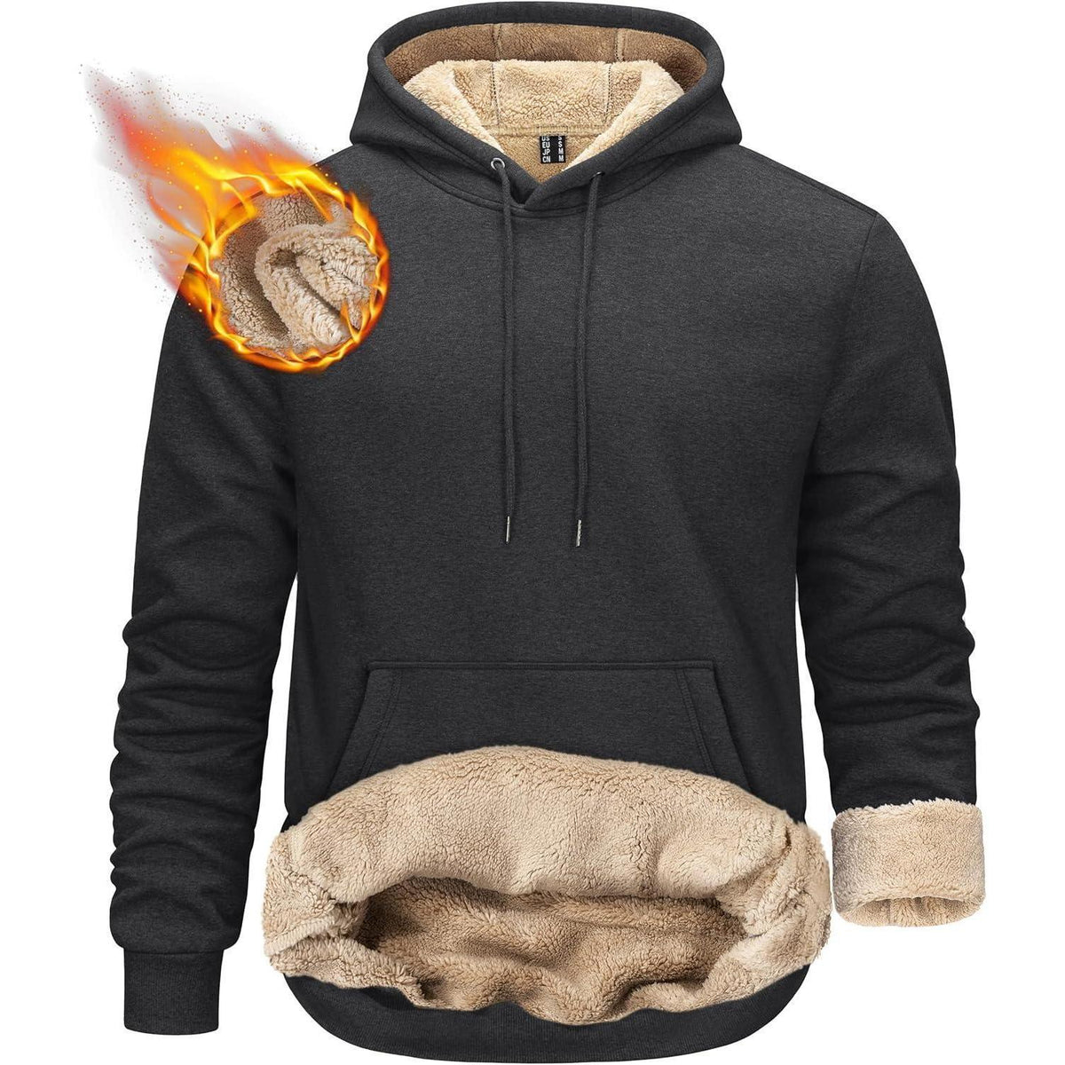Herren Sherpa Hoodie mit Kängurutasche - Dunkelgrau L