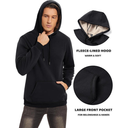 Herren Sherpa Hoodie mit Kängurutasche – Warm & Winddicht – Schwarz, Größe M