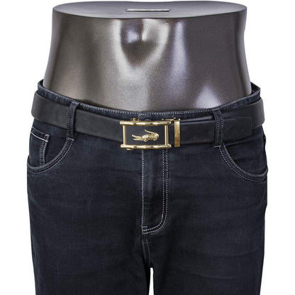 Herren Ratschengürtel Echtleder mit automatischer Schnalle Krokodil 110 cm