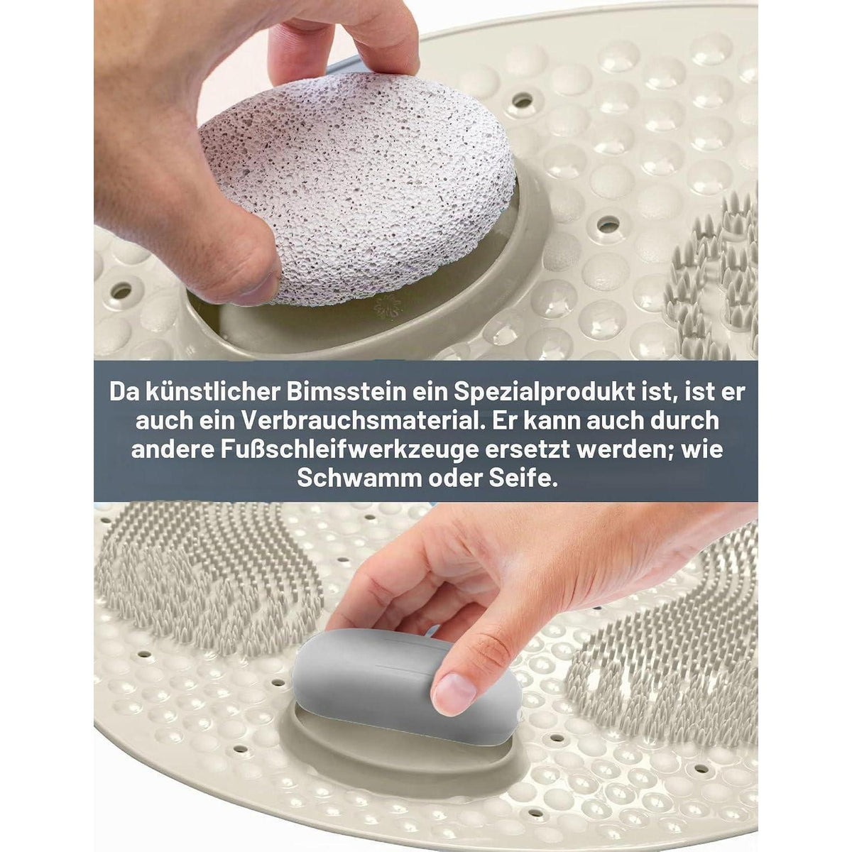 Rutschfeste Badematte mit Saugnäpfen & Bimsstein-Peeling