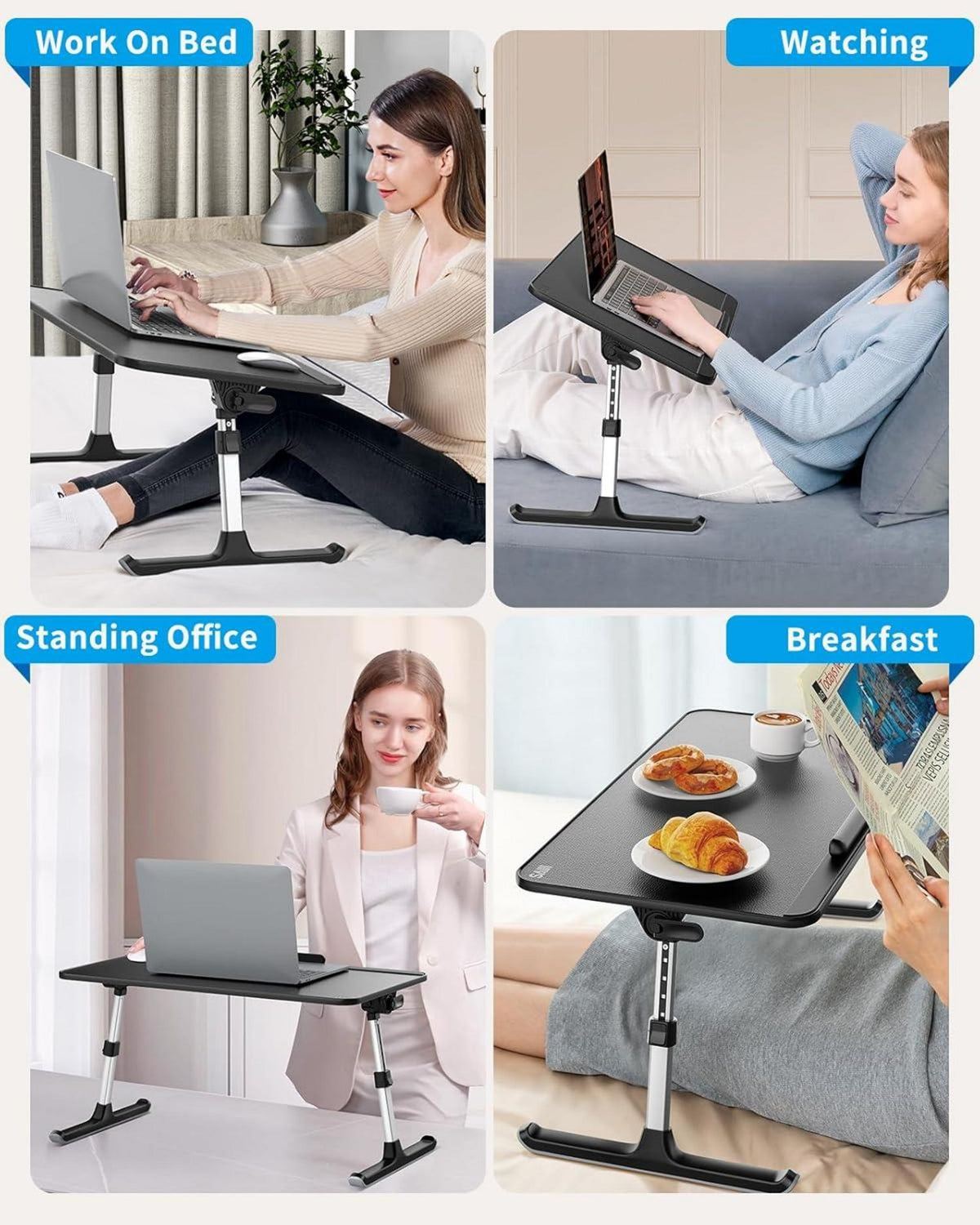 Laptoptisch Bett verstellbare Höhe Neigungswinkel klappbare Beine 17 Zoll