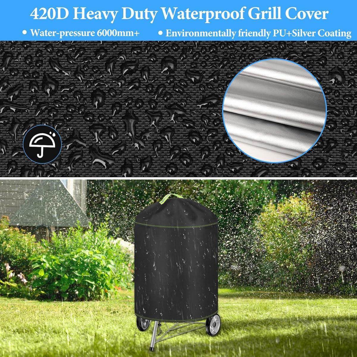 Kugelgrill Abdeckung 420D Oxford Ø77x90 cm wasserdicht UV-Schutz