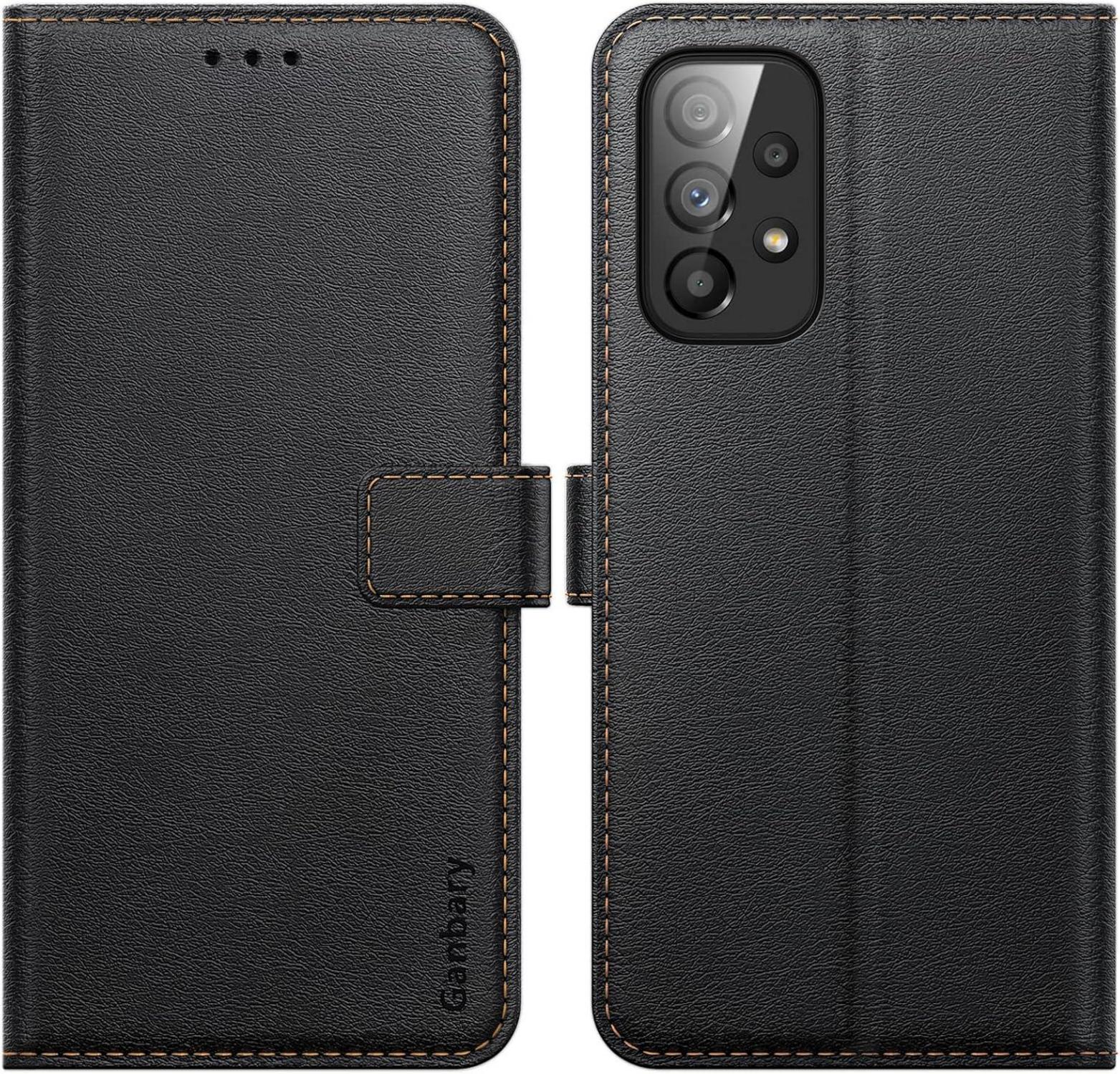 Samsung Galaxy A33 5G Handyhülle Schwarz Leder Flipcase mit Kartenfächern & Standfunktion