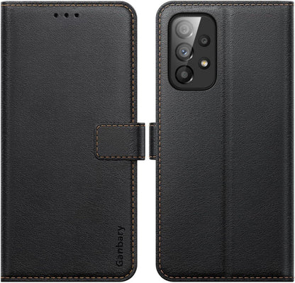 Samsung Galaxy A33 5G Handyhülle Schwarz Leder Flipcase mit Kartenfächern & Standfunktion