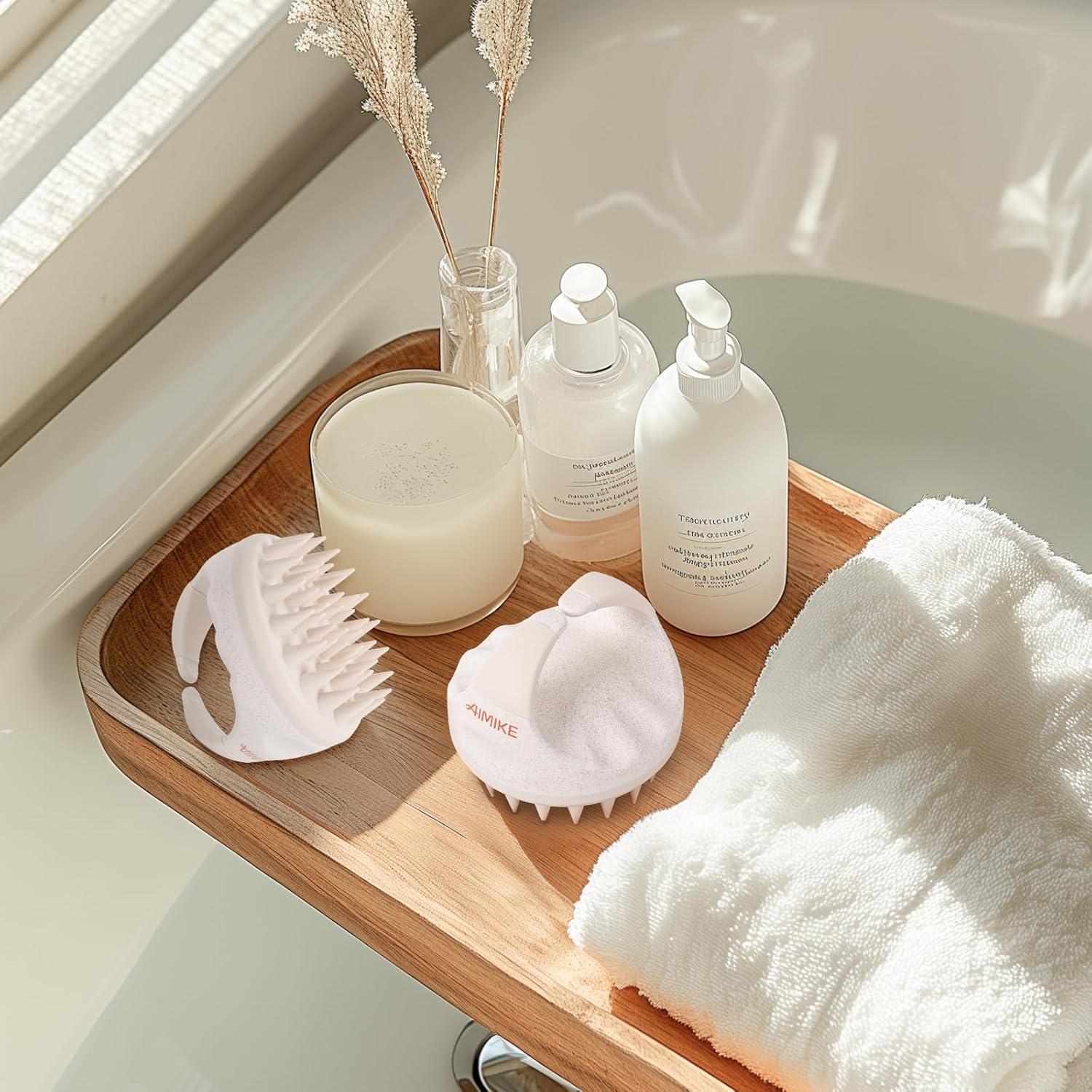 AIMIKE Kopfhaut Massagebürste Weizenstroh Silikon Haarmassage Peeling