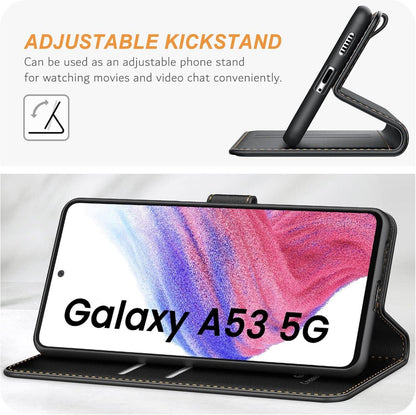 Samsung Galaxy A53 5G Handyhülle Schwarz - Premium Leder Tasche mit Kartenschlitzen, Magnetverschluss & Standfunktion