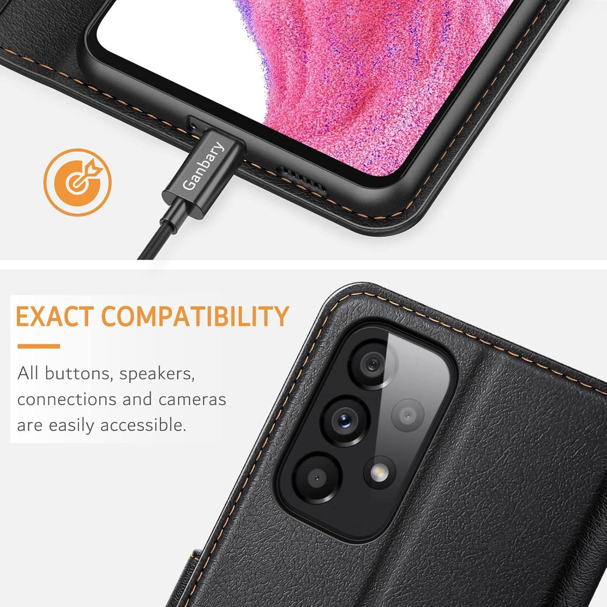Premium Leder Handyhülle Samsung Galaxy A53 5G Schwarz Flipcase