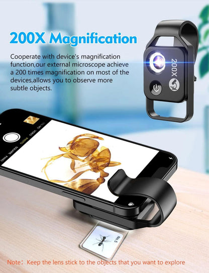 Mini-Mikroskop 200X für Smartphone-Kamera LED-Licht_CMP