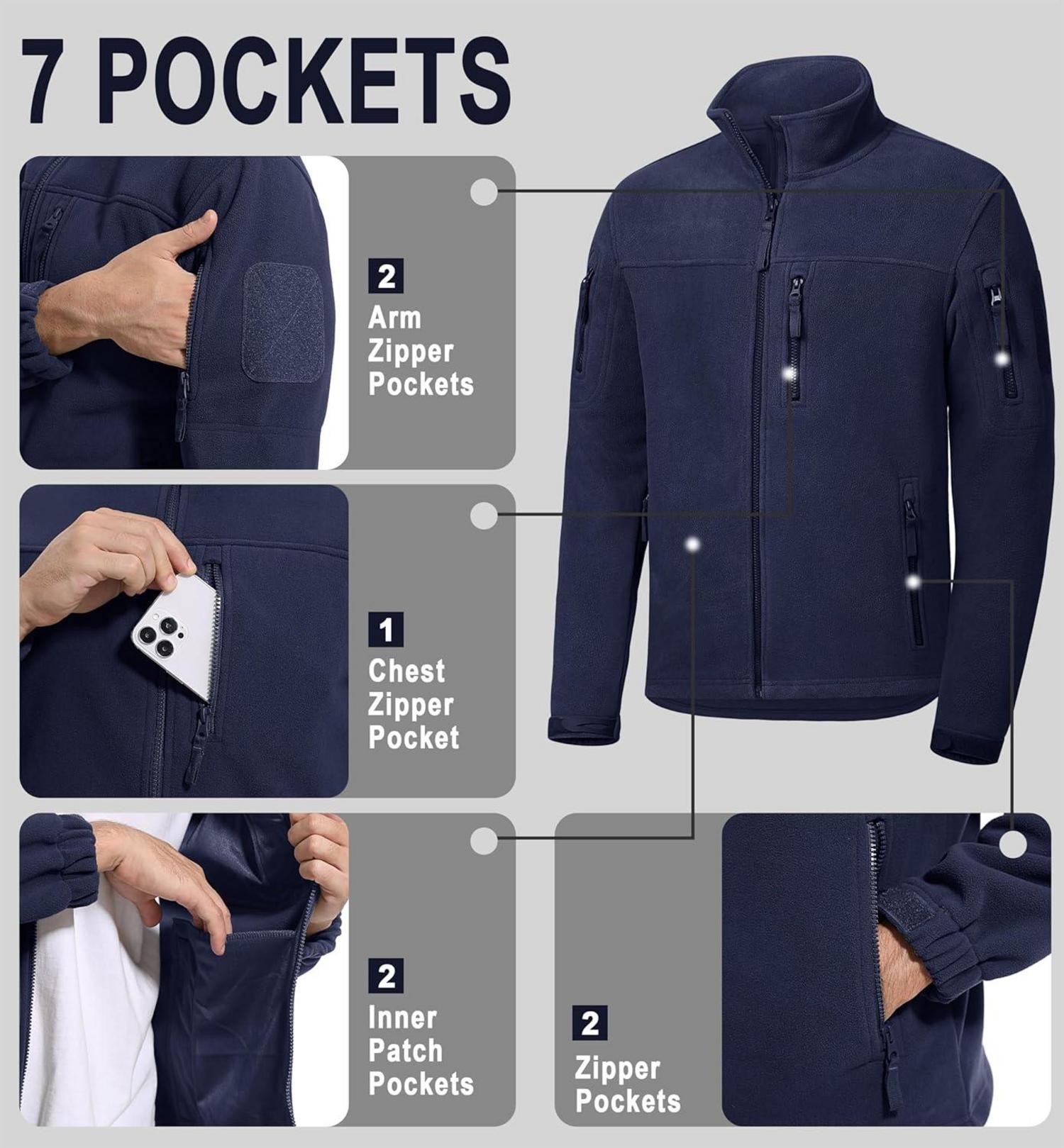 Outdoor Fleecejacke Herren Warme Winter Jacke 7 Taschen L Winddicht