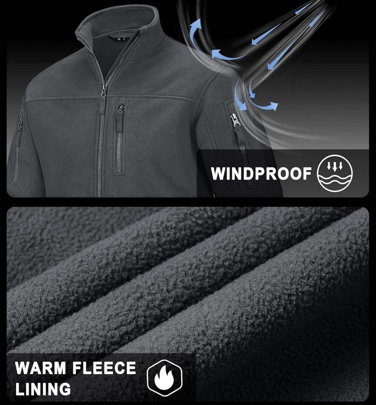Outdoor Fleecejacke mit 7 Taschen Stehkragen Jagd Winter